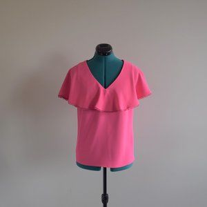 Hot Pink V-Neck Fringe Blouse
